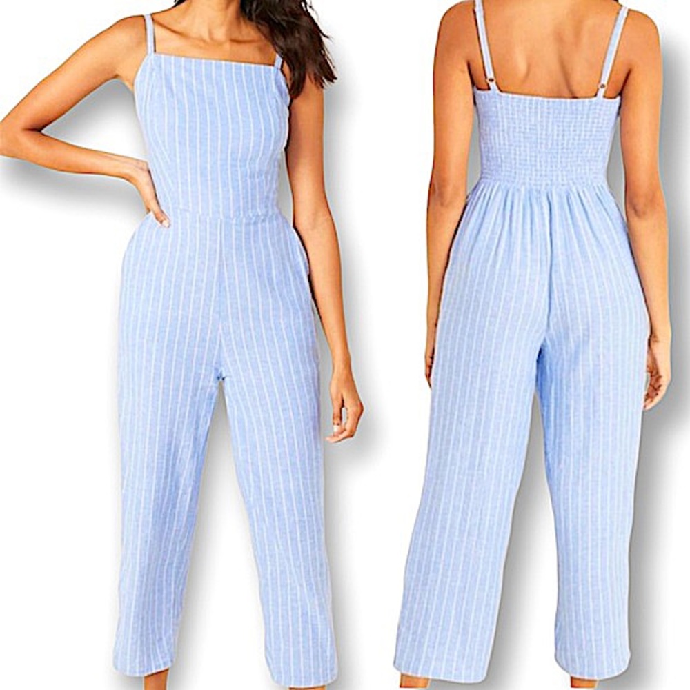 OLD NAVY Pastel periwinkle blue/purple & white striped linen wide leg jumpsuit